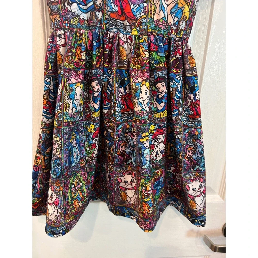 Disney Character Dress Multicolor Stained Glass Flutter Sleeve Princess Mickey